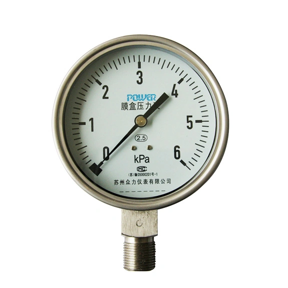 100mm Full Stainless Steel Bottom Type 6kpa Capsule Pressure Gauge