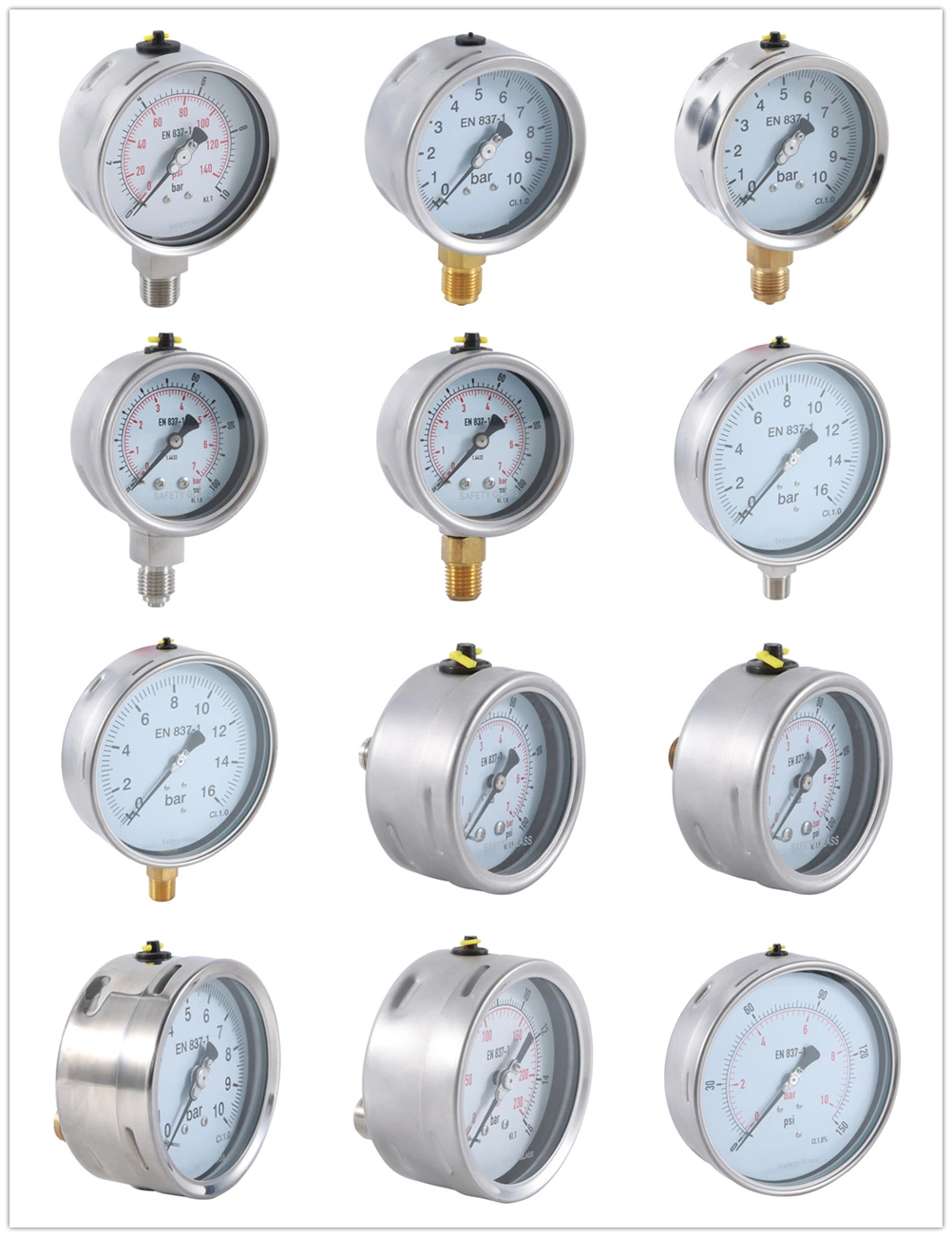 DIN Type 4" All Stainless Steel Liquid Filled Pressure Gauge High Quality Pressure Gauge